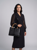 High Quality Leather Shoulder Bag For Women Luxury Alligator Handbag Designer Women Bag Retro Bamboo Handle Tote Bag Female