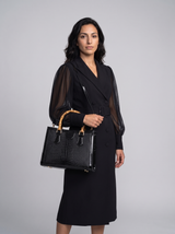 High Quality PU Shoulder Bag For Women Luxury Alligator Handbag Designer Women Bag Retro Bamboo Handle Tote Bag Female