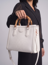 High Quality PU Shoulder Bag For Women Luxury Alligator Handbag Designer Women Bag Retro Bamboo Handle Tote Bag Female
