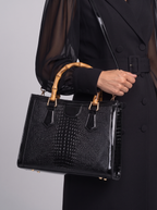 High Quality Leather Shoulder Bag For Women Luxury Alligator Handbag Designer Women Bag Retro Bamboo Handle Tote Bag Female