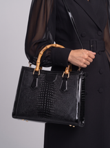 High Quality PU Shoulder Bag For Women Luxury Alligator Handbag Designer Women Bag Retro Bamboo Handle Tote Bag Female