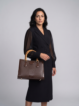 High Quality PU Shoulder Bag For Women Luxury Alligator Handbag Designer Women Bag Retro Bamboo Handle Tote Bag Female