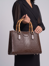 High Quality PU Shoulder Bag For Women Luxury Alligator Handbag Designer Women Bag Retro Bamboo Handle Tote Bag Female