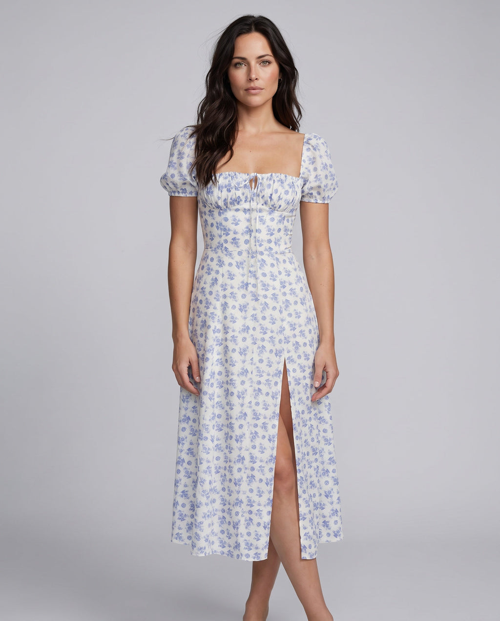 Lila | Floral Puff Sleeve Corset Boho Midi Dress