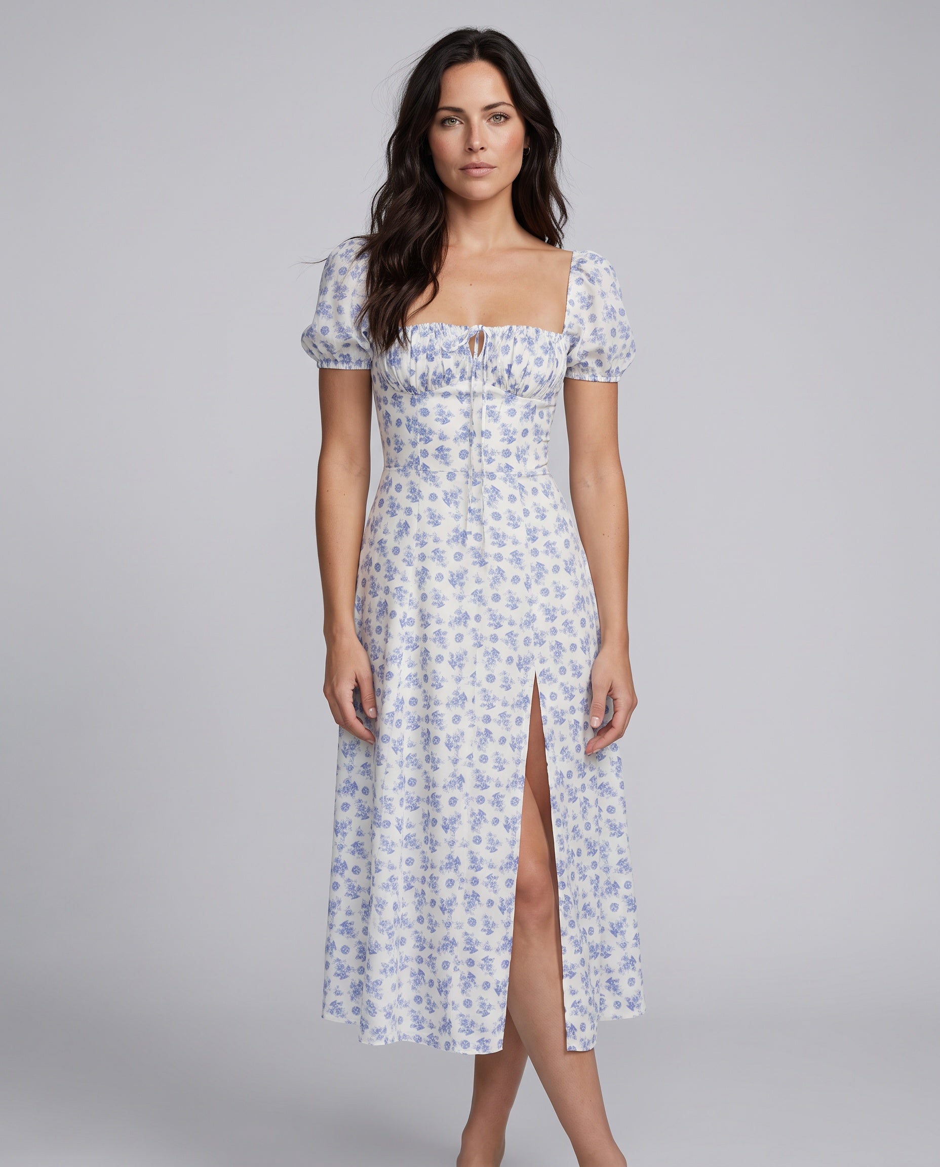 Lila | Floral Puff Sleeve Corset Boho Midi Dress