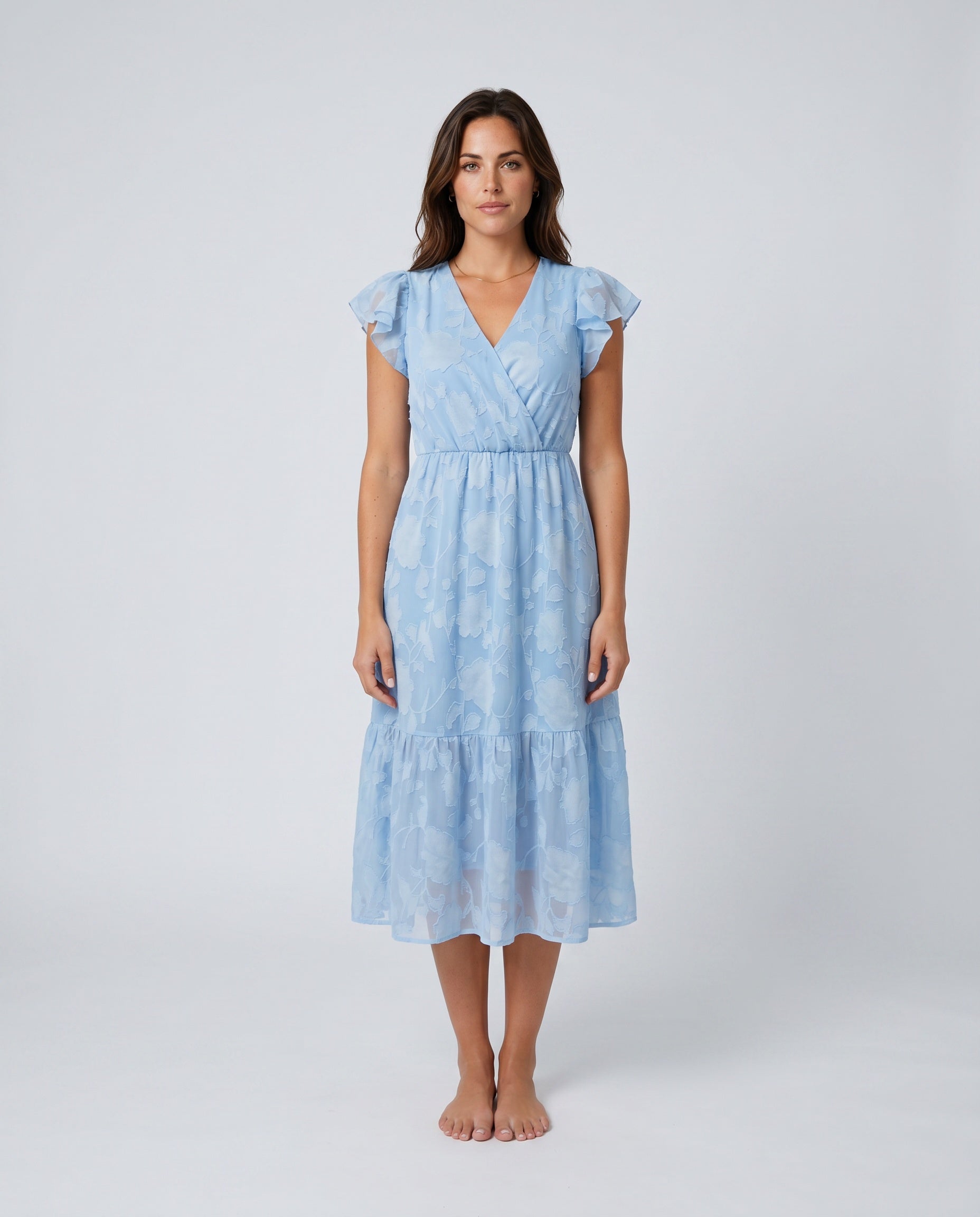 Talia | Floral Ruffle Detail Midi Dress