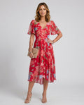 Hazel | Flutter Sleeve Gathered Waist Floral Midi Dress