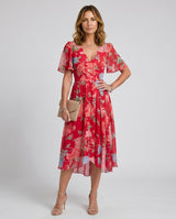Hazel | Flutter Sleeve Gathered Waist Floral Midi Dress