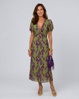Noor | Short Sleeve Floral V-Neck Midi Dress