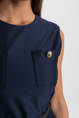 Rosa | Belted Contrast Sleeveless Midi Dress