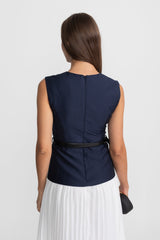 Rosa | Belted Contrast Sleeveless Midi Dress