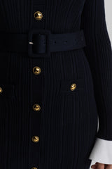 Sable | Ribbed Knit Gold Button Midi Dress