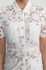 Faye | Lace Short Sleeve Belted Midi Dress