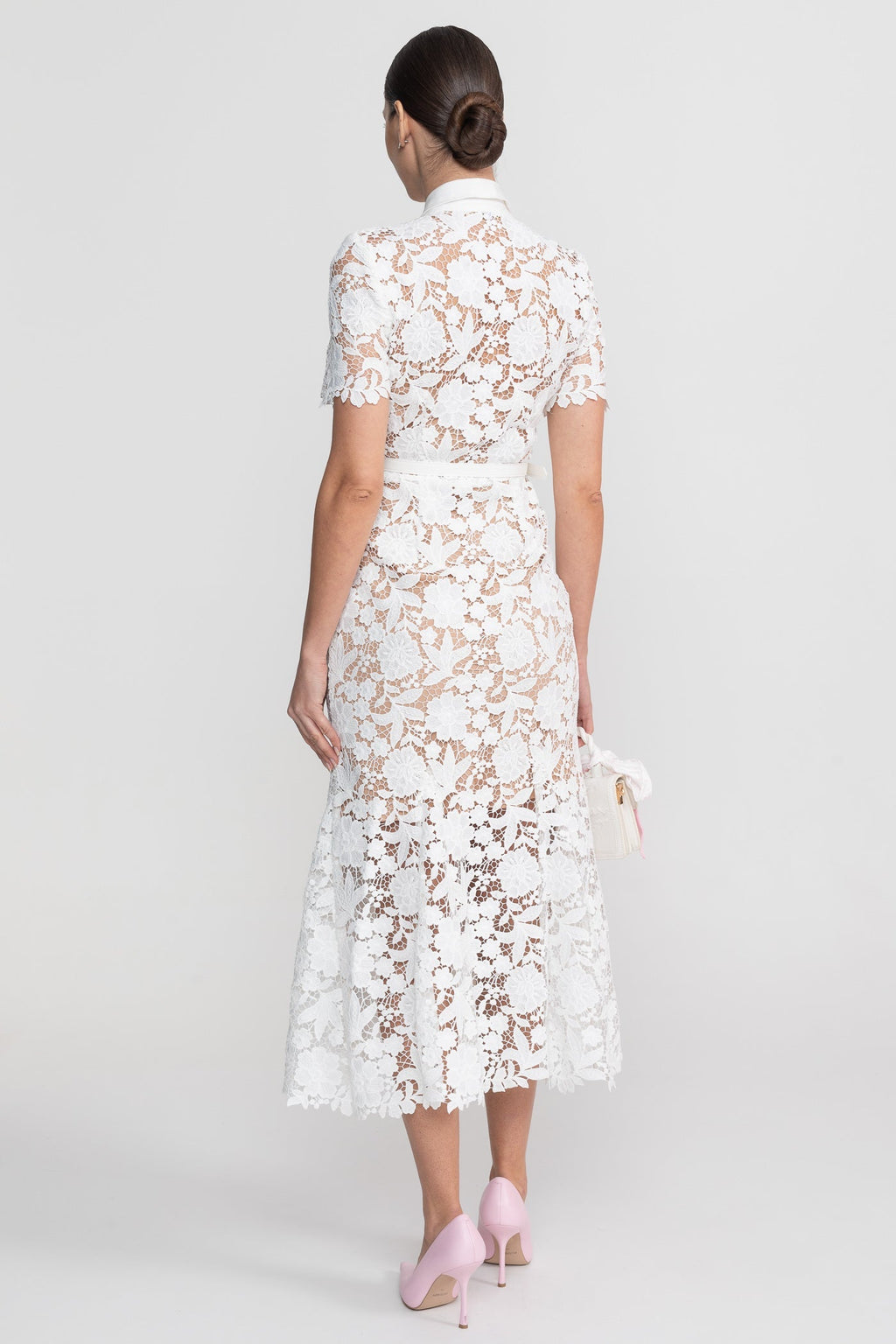 Faye | Lace Short Sleeve Belted Midi Dress