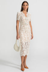 Nina | Embellished Lace Bow Midi Dress