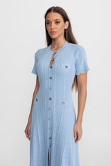 Cora | Scalloped Sleeve Button-Front Knit Midi Dress