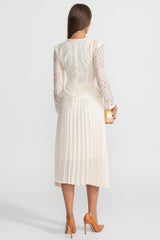 Priya | Lace & Pleated Gold Button Midi Dress