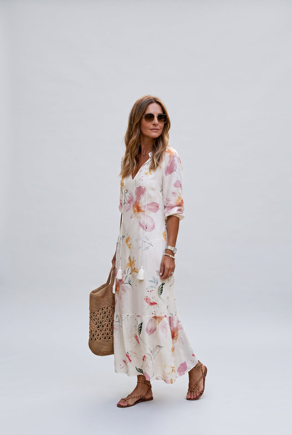 Sienna | Boho Floral Print Midi Dress