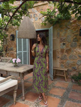 Noor | Short Sleeve Floral V-Neck Midi Dress