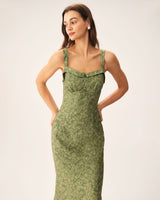 Valentina | Floral Square Neck Spaghetti Strap Midi Dress