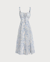 Amara | Floral Ruched Spaghetti Strap Midi Dress