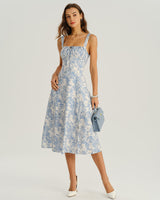 Amara | Floral Ruched Spaghetti Strap Midi Dress