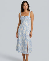Amara | Floral Ruched Spaghetti Strap Midi Dress